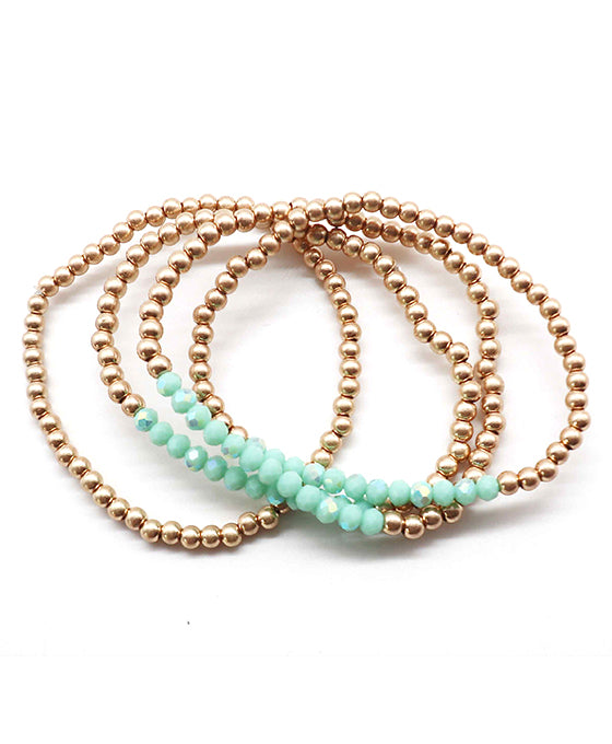 Glass & Metalic Beads Multi Stretch Bracelet