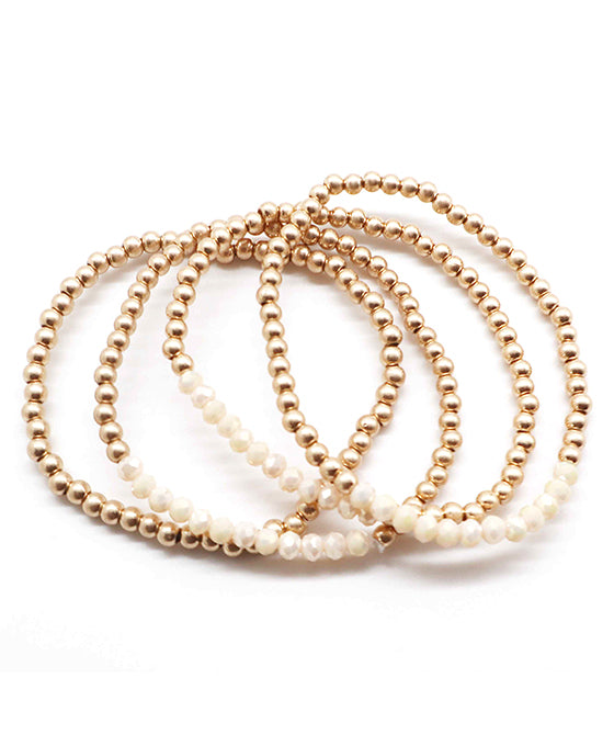 Glass & Metalic Beads Multi Stretch Bracelet