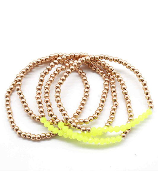 Glass & Metalic Beads Multi Stretch Bracelet