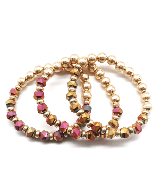 Metallic & Glass Bead Stretch Bracelet