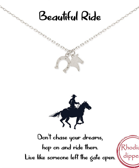 Horseshoe & Horse Head Charm Necklace