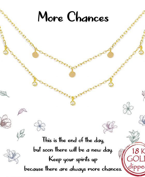Double Layer CZ & Tiny Metal Disk Charm Necklace