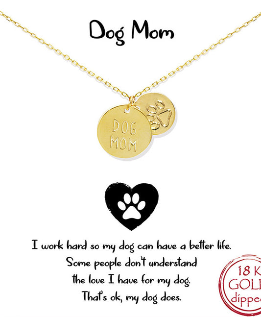Dog Mom & Paw Engraved Disk Necklace