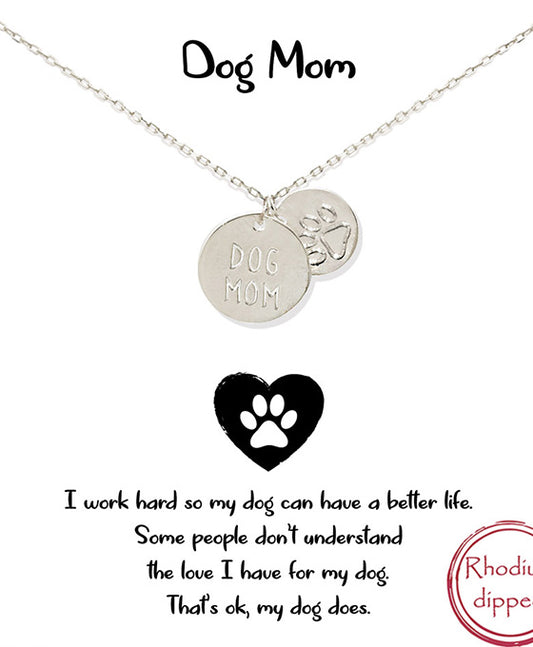 Dog Mom & Paw Engraved Disk Necklace