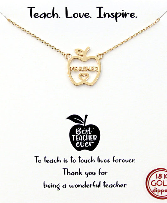 Apple & Teacher Word Necklace