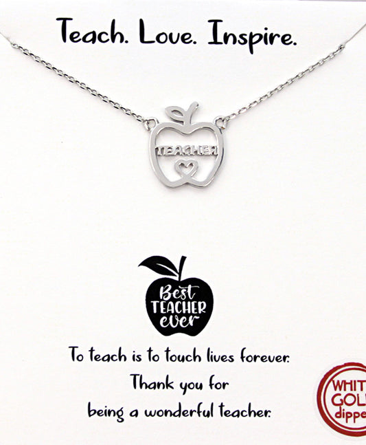 Apple & Teacher Word Necklace