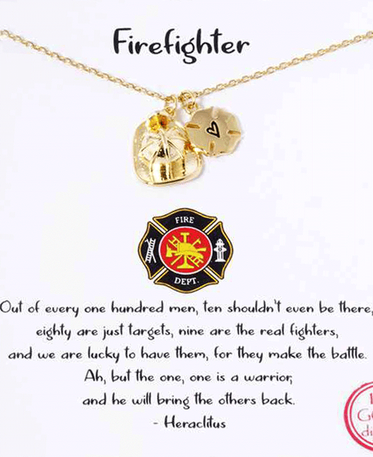 Firefighter Hat & Heart Pendant Necklace
