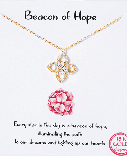 Four Leaves Flower Pendant CZ Necklace