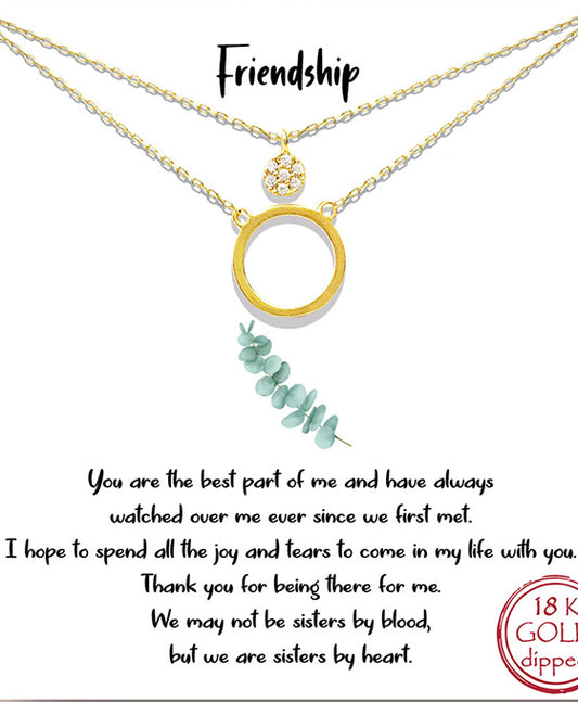Open Circle & Pave CZ Duble Layer Necklace