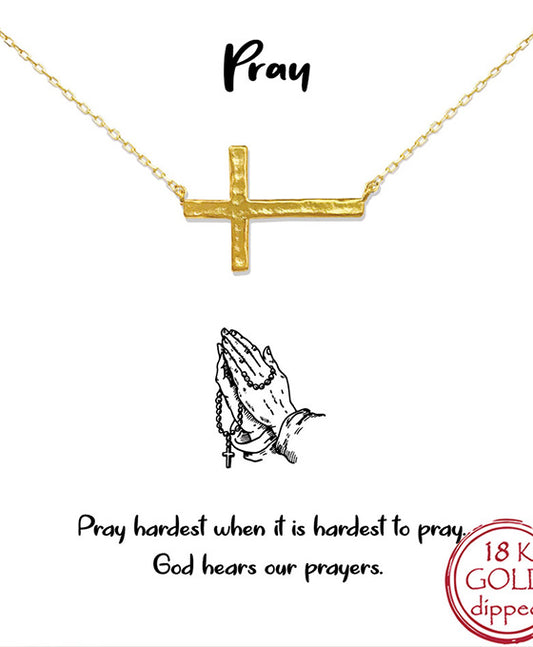 Sideways Hammered Cross Necklace
