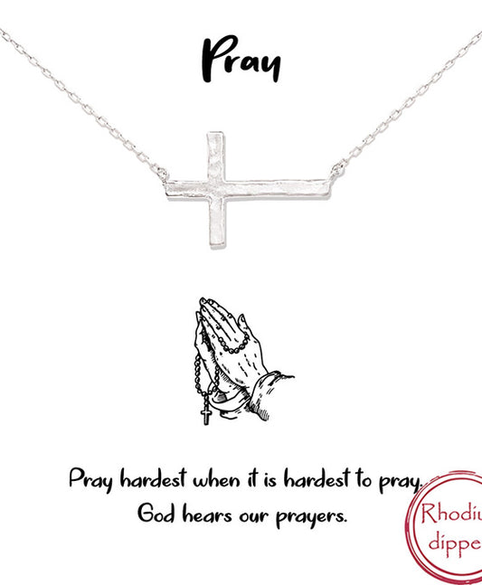 Sideways Hammered Cross Necklace