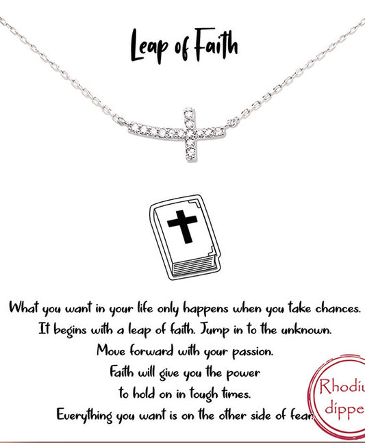 Sideways Cross Pave CZ Necklace