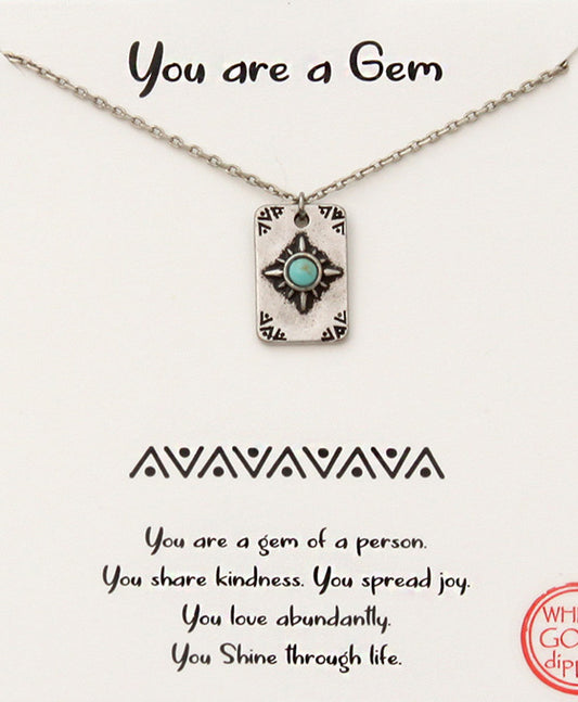 Blue Stone Card Pendant Necklace