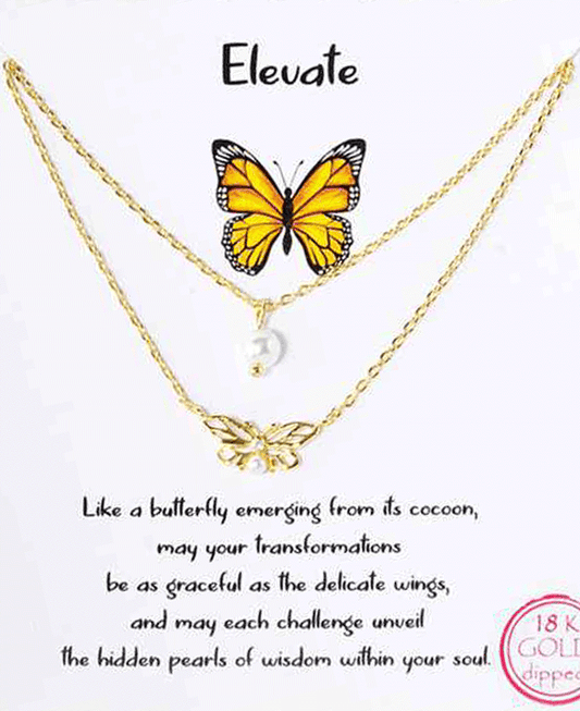 Butterfly & Pearl Layered Necklace