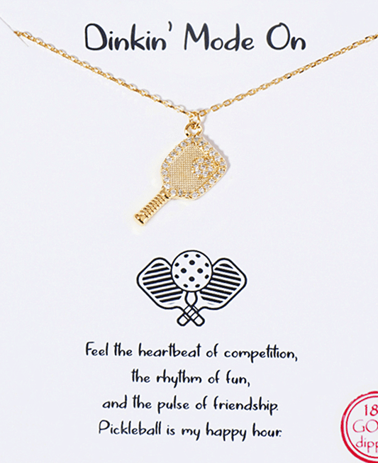 CZ Pickleball Racquet Pendant Necklace