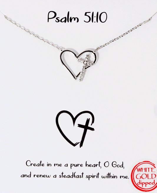 Heart w/ Paved Cross Necklace