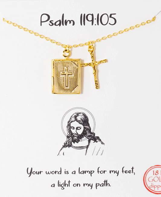 Cross & Bible Pendant Necklace