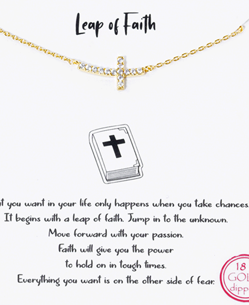 CZ Curved Cross Sideway Necklace