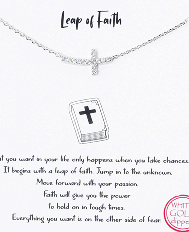 CZ Curved Cross Sideway Necklace