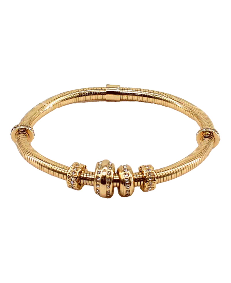 Stone Pave Ring Brass Stretch Bracelet
