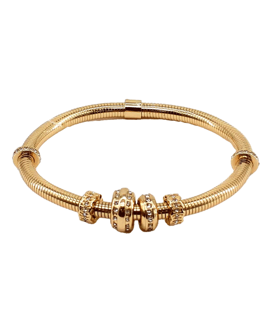 Stone Pave Ring Brass Stretch Bracelet