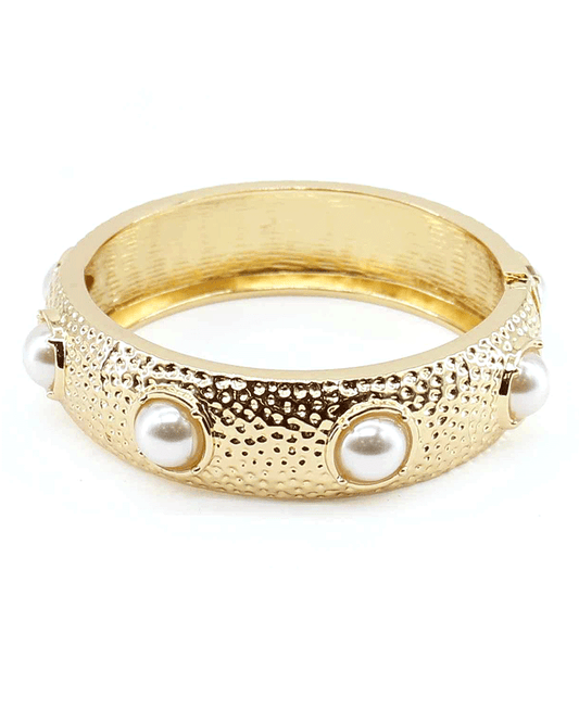 Hammered w/ Pearl Bangle Bracelet