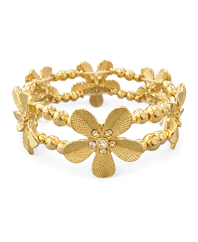 Metal Flower Beaded Stretch Bracelet