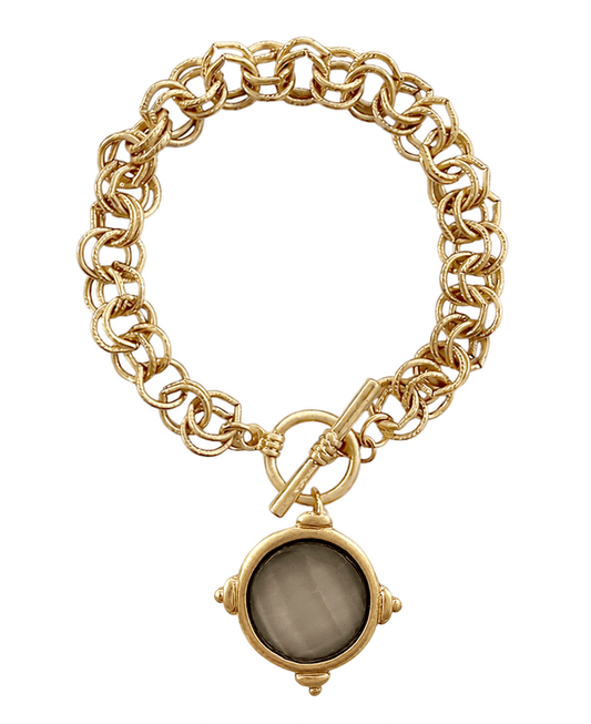 Glass Coin Gold Plated Link Chain Bracelet