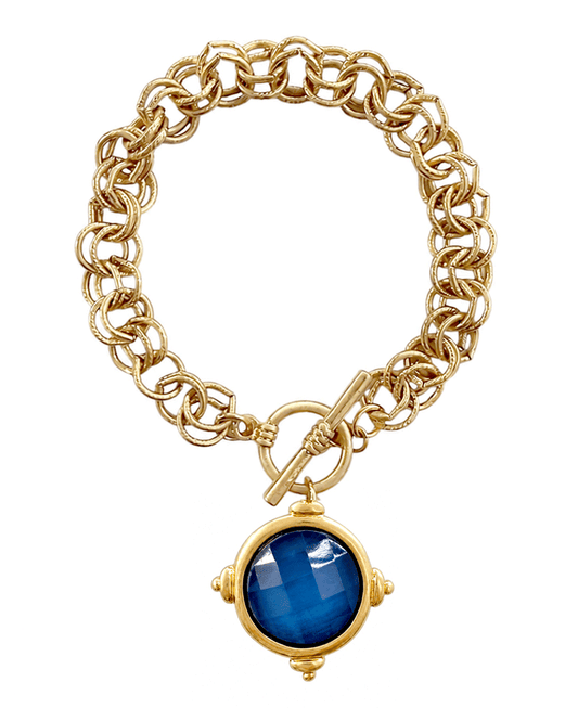Glass Coin Gold Plated Link Chain Bracelet