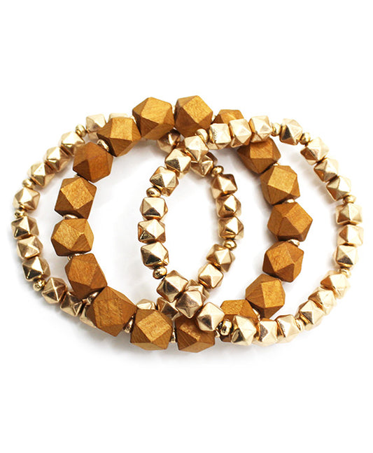 Metal & Wood Stretch Bracelet