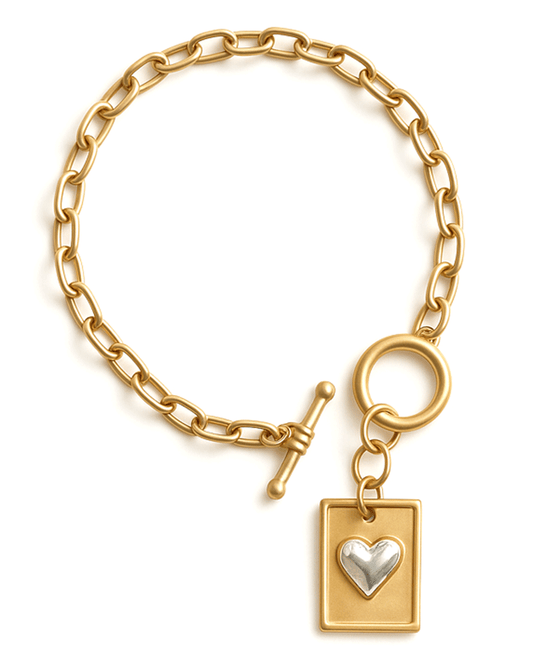 Square Charm w/ Heart Chain Bracelet