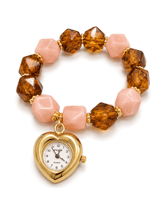 Resin Beaded w/ Heart Watch Charm Bracelet