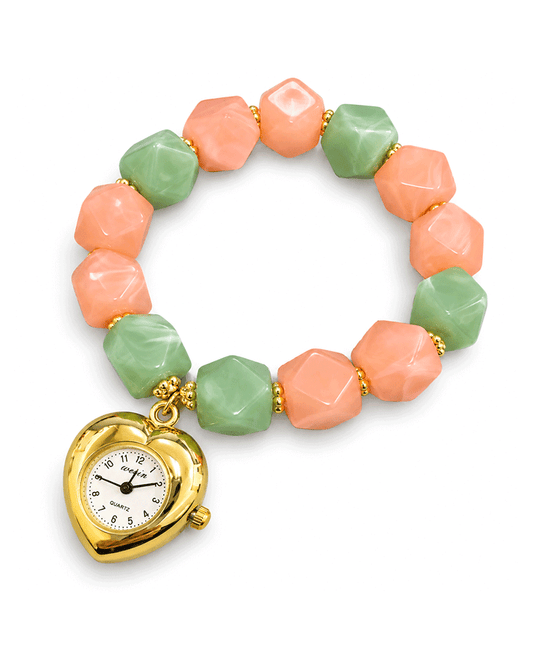 Resin Beaded w/ Heart Watch Charm Bracelet