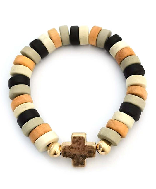 Clay w/ Cross Stretch Bracelet