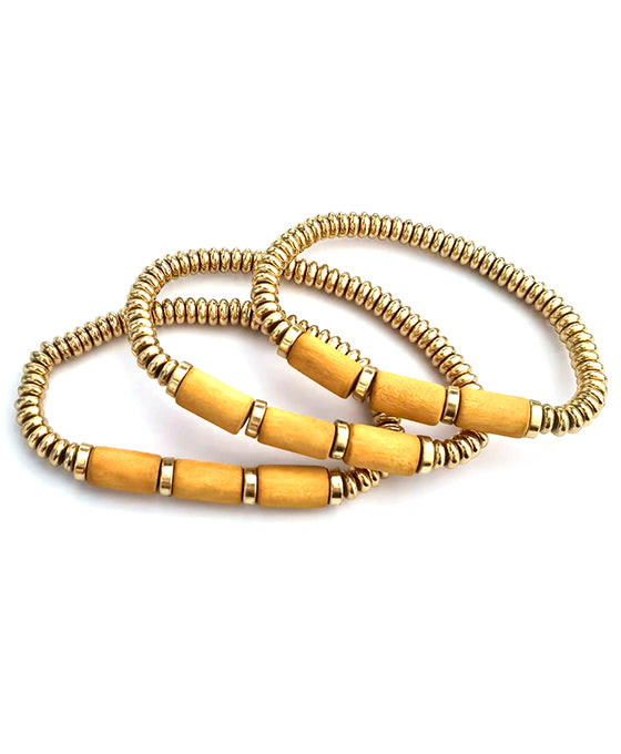 Wood Accent Metal Ball Stretch Bracelet