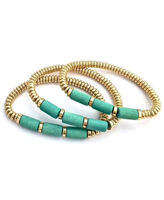 Wood Accent Metal Ball Stretch Bracelet