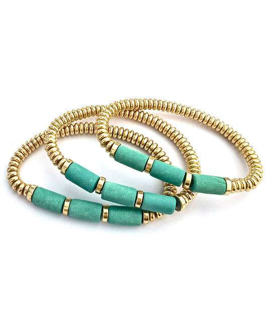 Wood Accent Metal Ball Stretch Bracelet