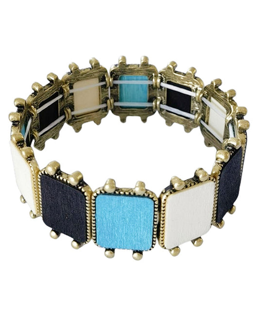 Wood w/ Metal Frame Stretch Bracelet