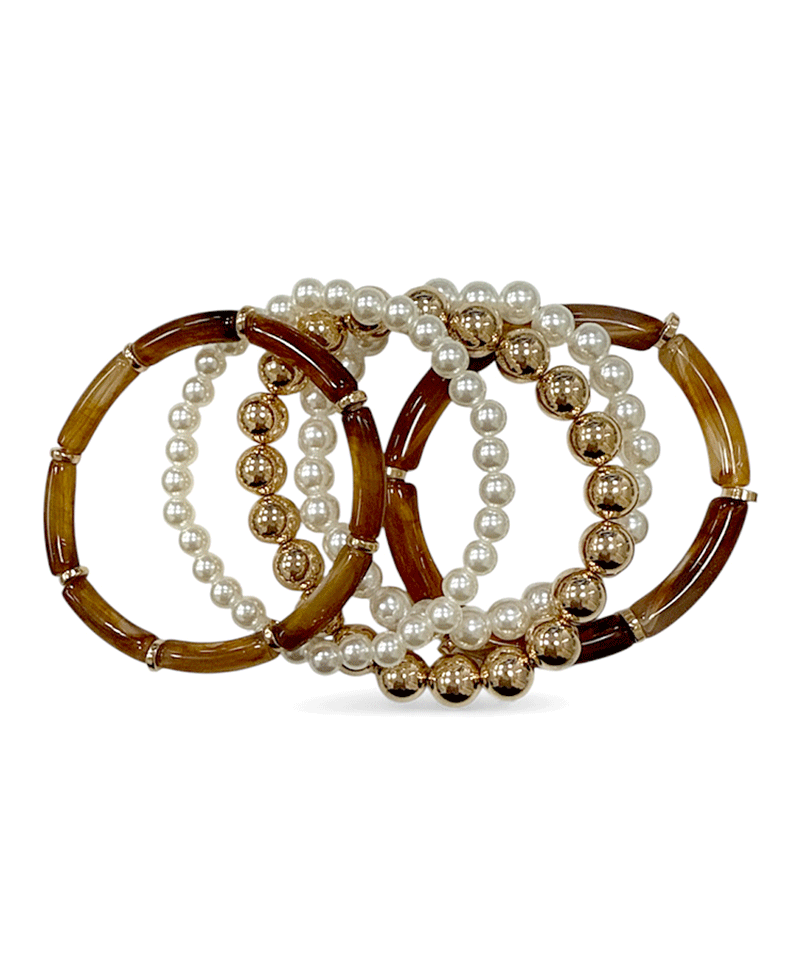 Acrylic Tube & Faux Pearl & CCB Beads Stackable Bracelet