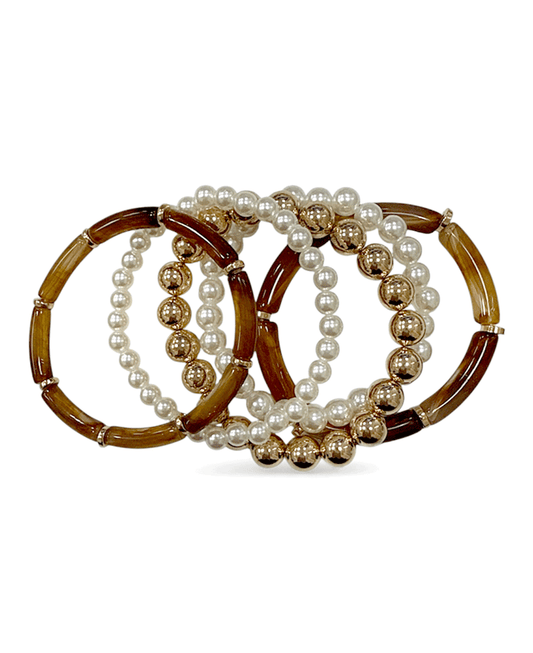 Acrylic Tube & Faux Pearl & CCB Beads Stackable Bracelet