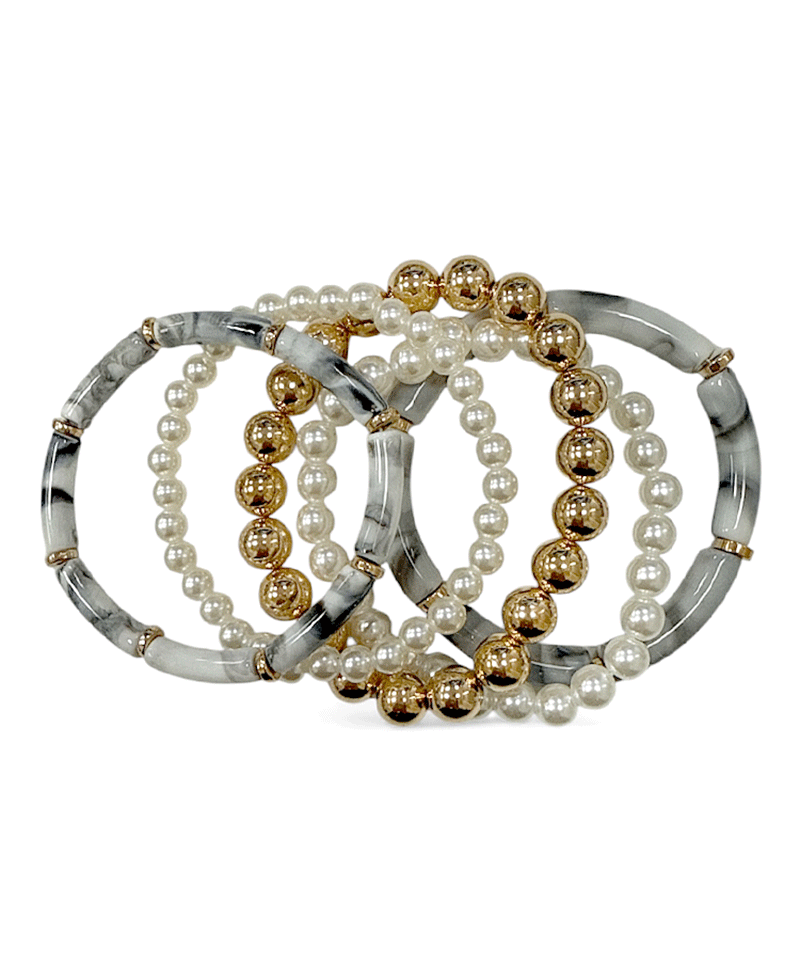 Acrylic Tube & Faux Pearl & CCB Beads Stackable Bracelet