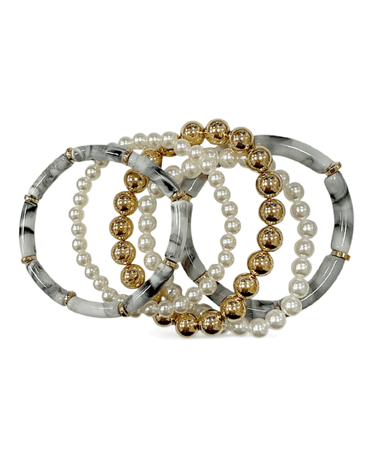 Acrylic Tube & Faux Pearl & CCB Beads Stackable Bracelet