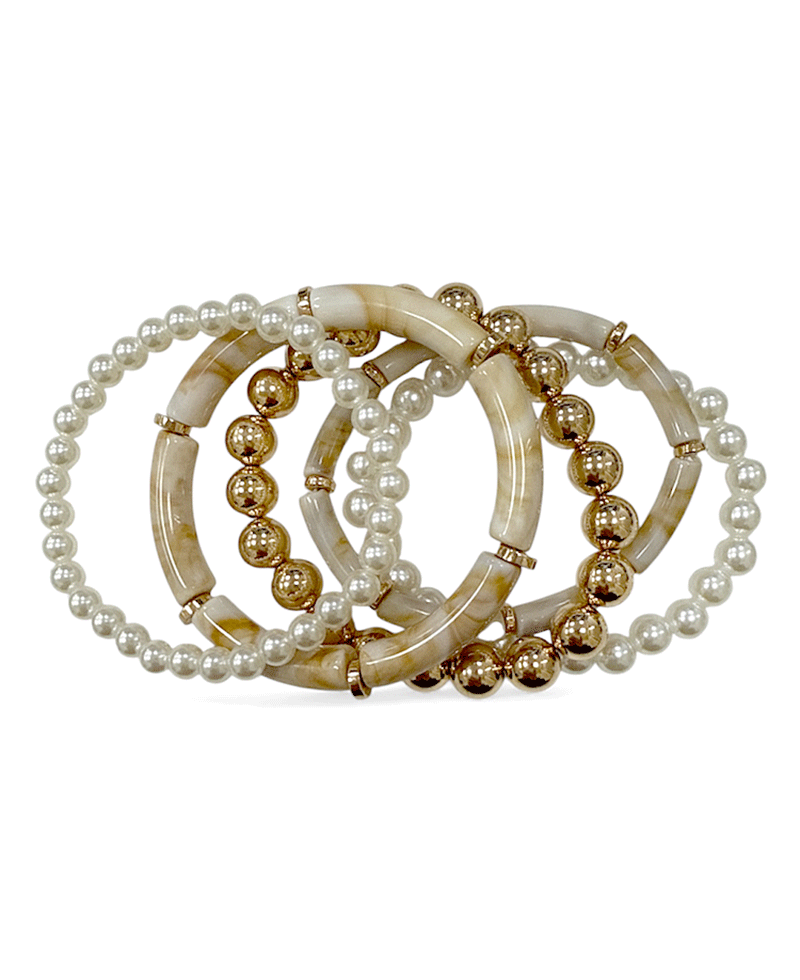 Acrylic Tube & Faux Pearl & CCB Beads Stackable Bracelet