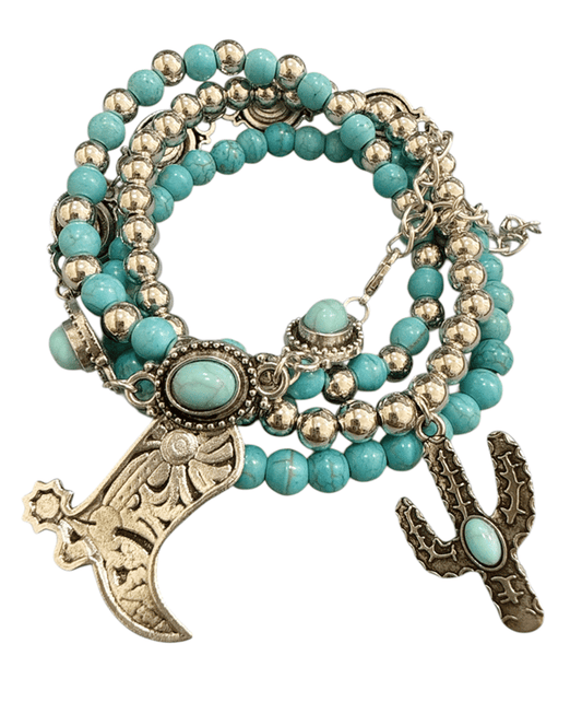 Mixed Beads w/ Boot & Cactus Charms Bracelet