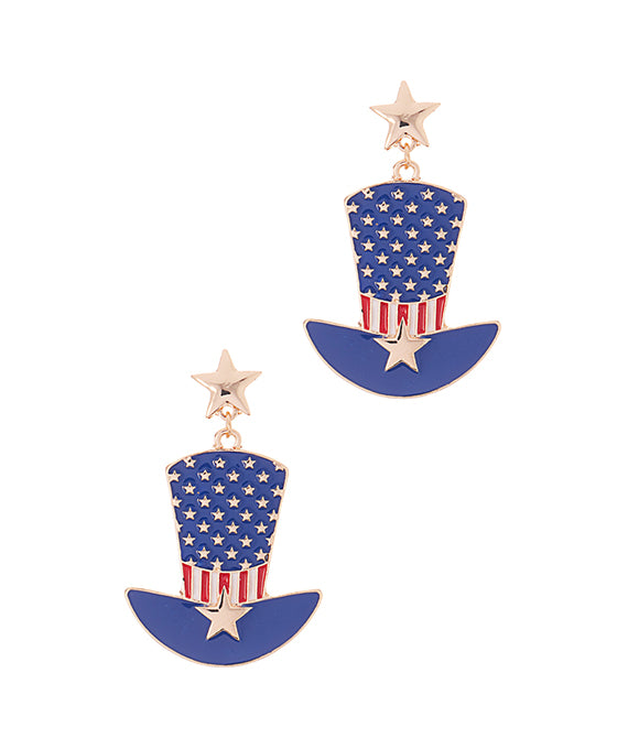 American Flag Hat Enamel Post Earring