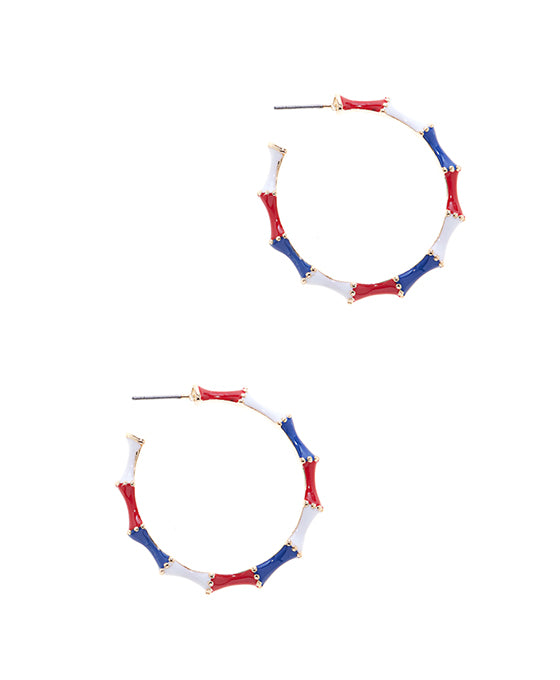 American Flag Color Enamel Hoop Earring