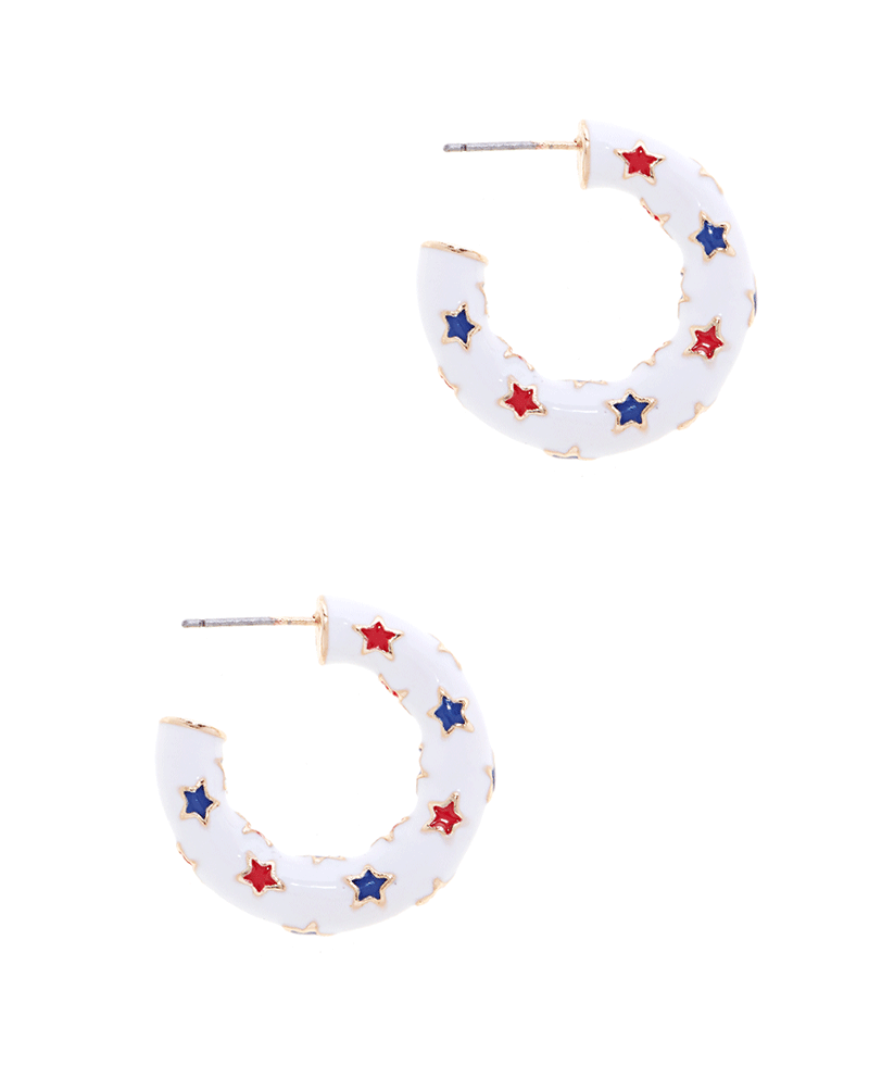 American Flag Color Enamel Hoop Earring - 1.0"