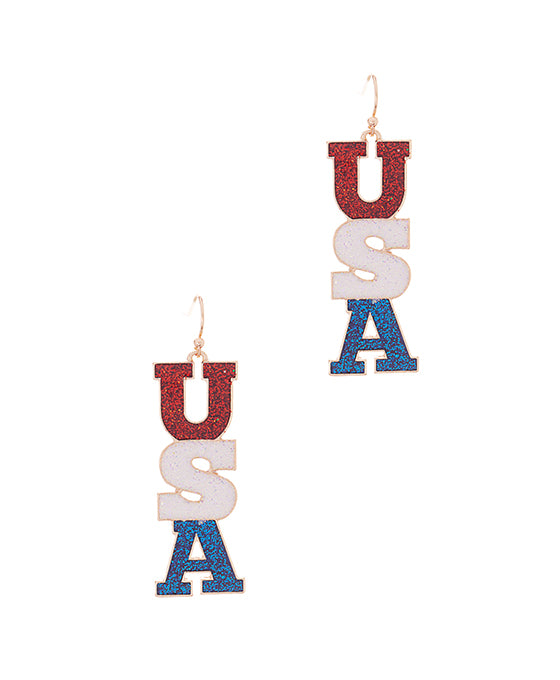 American Flag Shape USA Enamel Earring - 2.0"