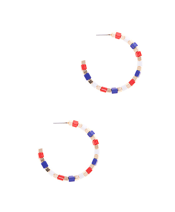 American Flag Color Wood Beads Hoop Earring