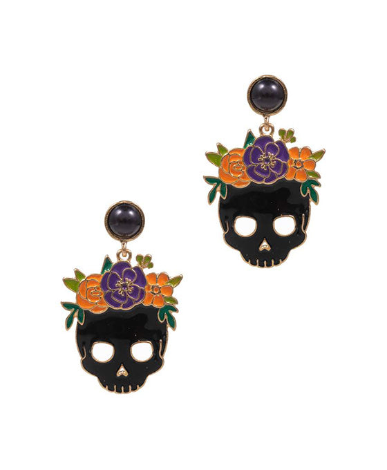 Skull Flower Enamel Post Earring